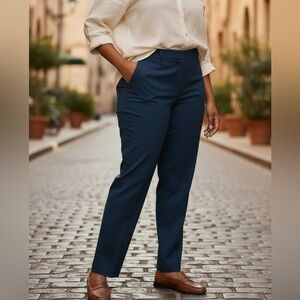 TALBOTS NAVY HERITAGE CLASSIC STRAIGHT LEG PANTS COTTON BLEND CASUAL PLUS SZ 14